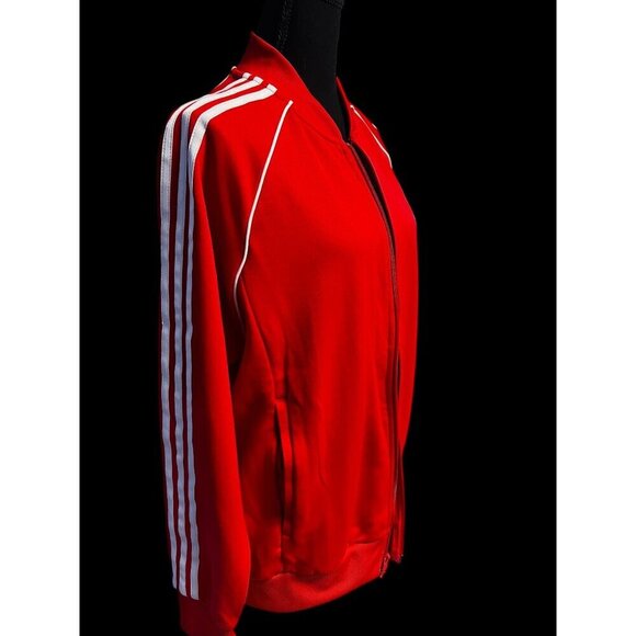 Adidas Red Track Jacket White Stripes Full-Zip Lightweight Casual, STREETWEAR, Y - Picture 3 of 8